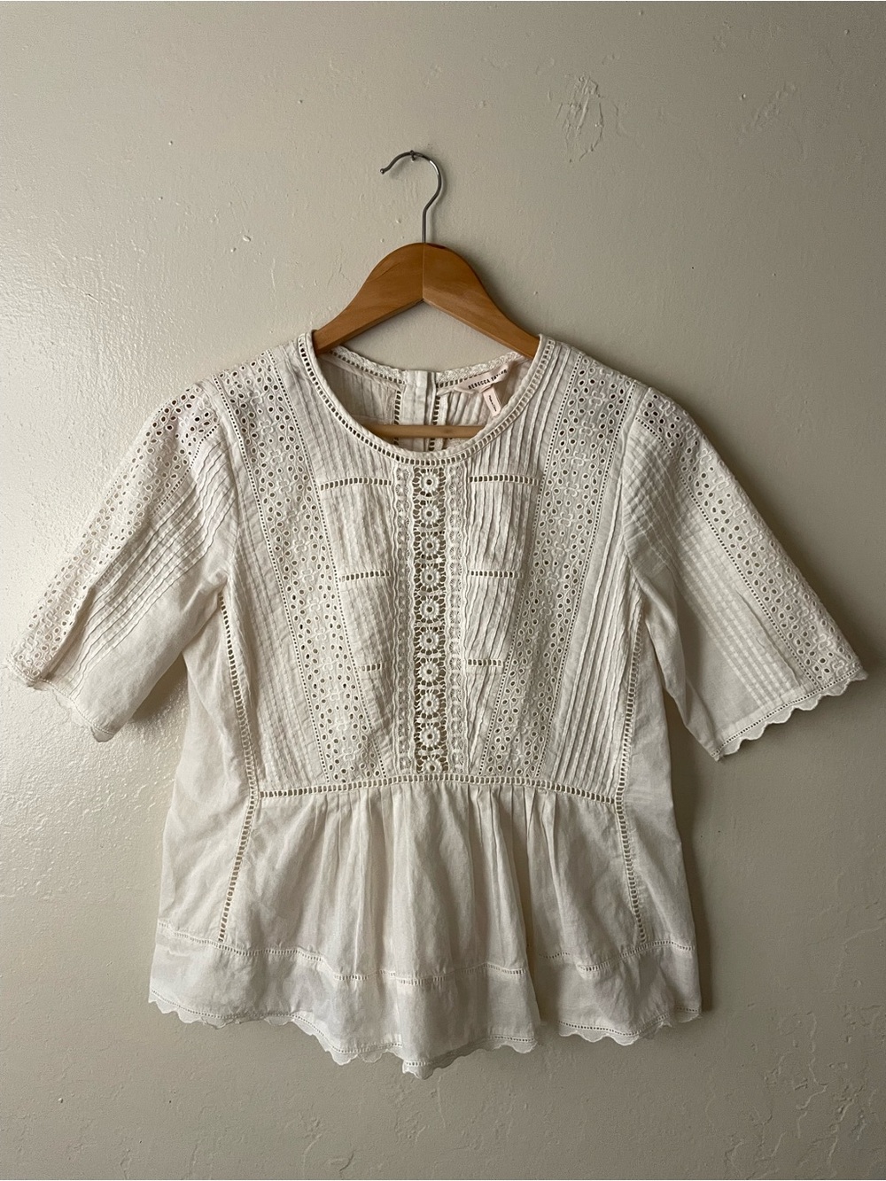 Rebecca Taylor Cream Eyelet Lace trim Peplum Blouse